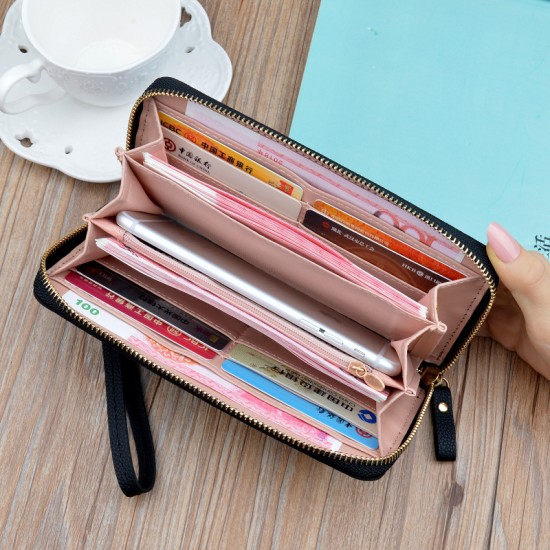 New women's wallet - long style with zipper, hand-held bag, fashionable and simple, large capacity, litchi-patterned money clip, mobile phone bag. New women's wallet - long style with zipper, hand-held bag, fashionable and simple, large capacity, litchi-patterned money clip, mobile phone bag.