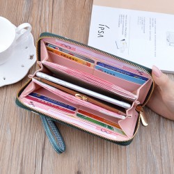 New women's wallet - long style double zipper hand-held bag, fashionable and Japanese style, large capacity folding soft leather case, small wallet.