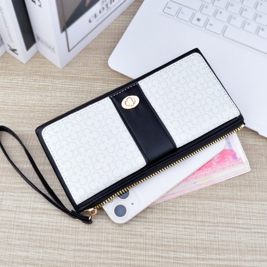 New women's wallet - long style wallet, zipper handbag with patchwork contrasting color large capacity wallet, leather wallet, mobile phone zero wallet New women's wallet - long style wallet, zipper handbag with patchwork contrasting color large capacity wallet, leather wallet, mobile phone zero wallet